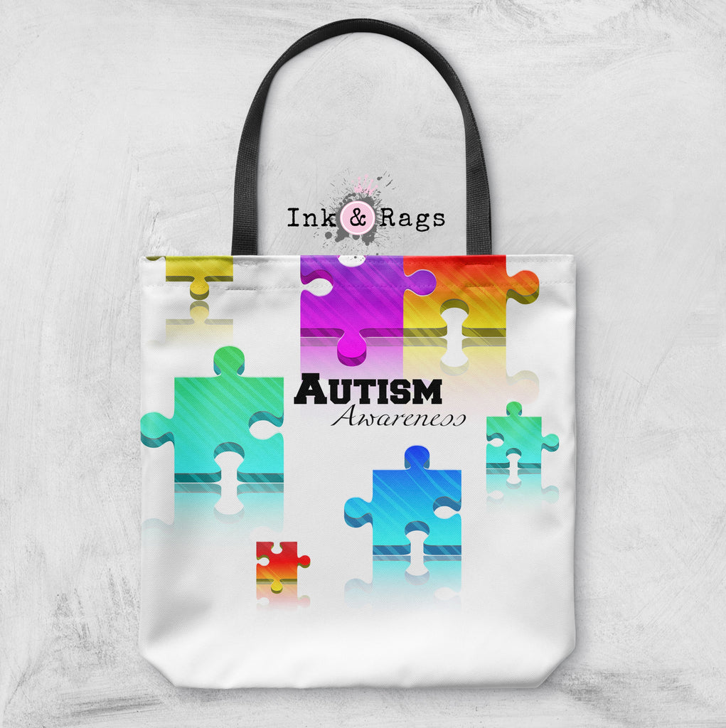 Floating Puzzle Piece Autism Awareness Tote