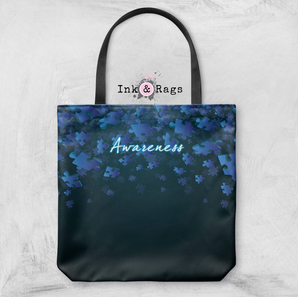 Blue Falling Puzzle Piece Autism Awareness Tote