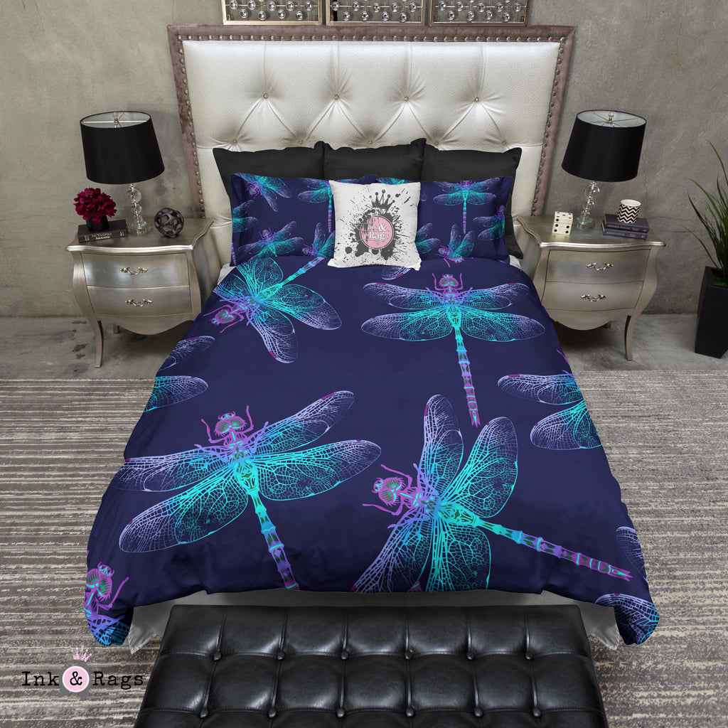 Electric Blue and Purple Dragonfly Bedding Collection