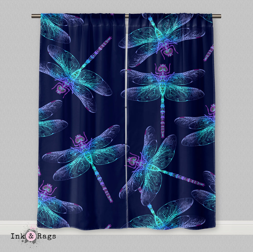 Electric Blue and Purple Dragonfly Curtains
