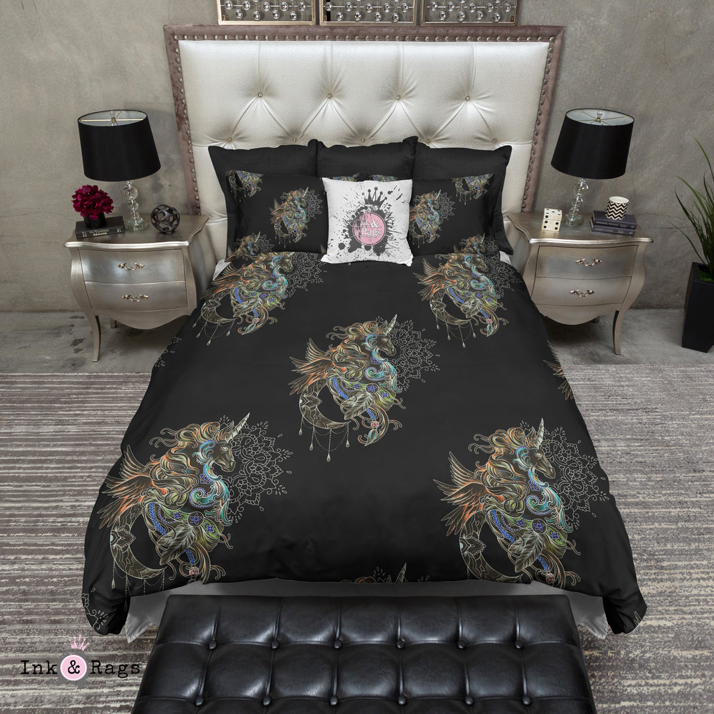Bohemian Winged Unicorn Mandala Moon Bedding Collection