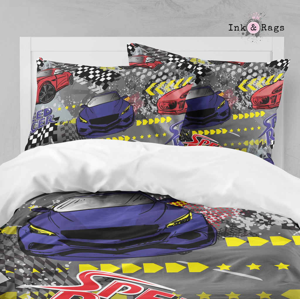 Speed Racer Race Car Red Yellow and Blue Big Kids Bedding