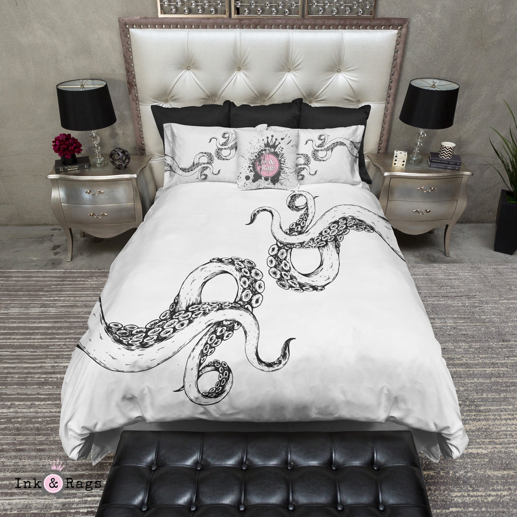 Wrapped in Tentacles White Octopus Bedding Collection