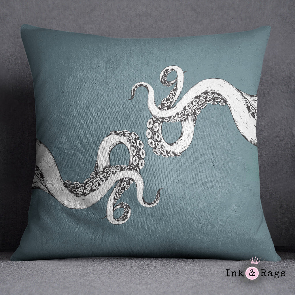 Wrapped in Tentacles Ocean Blue Throw Pillow