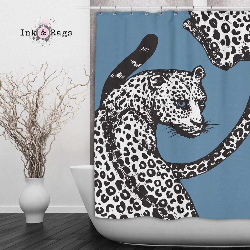 Blue Eyed Leopard Shower Curtains and Optional Bath Mats