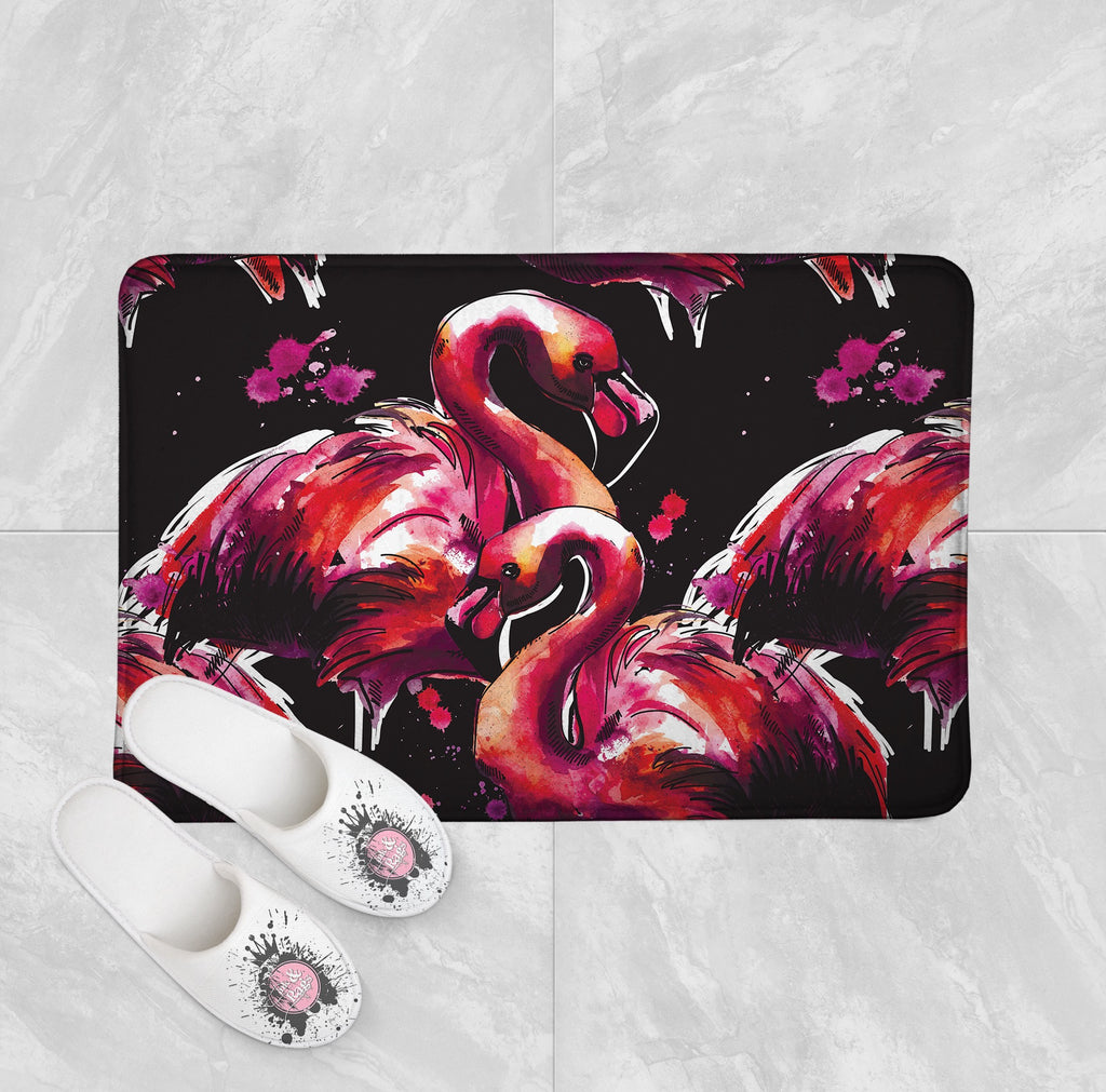 Hot Pink Watercolor Flamingo Shower Curtains and Optional Bath Mats