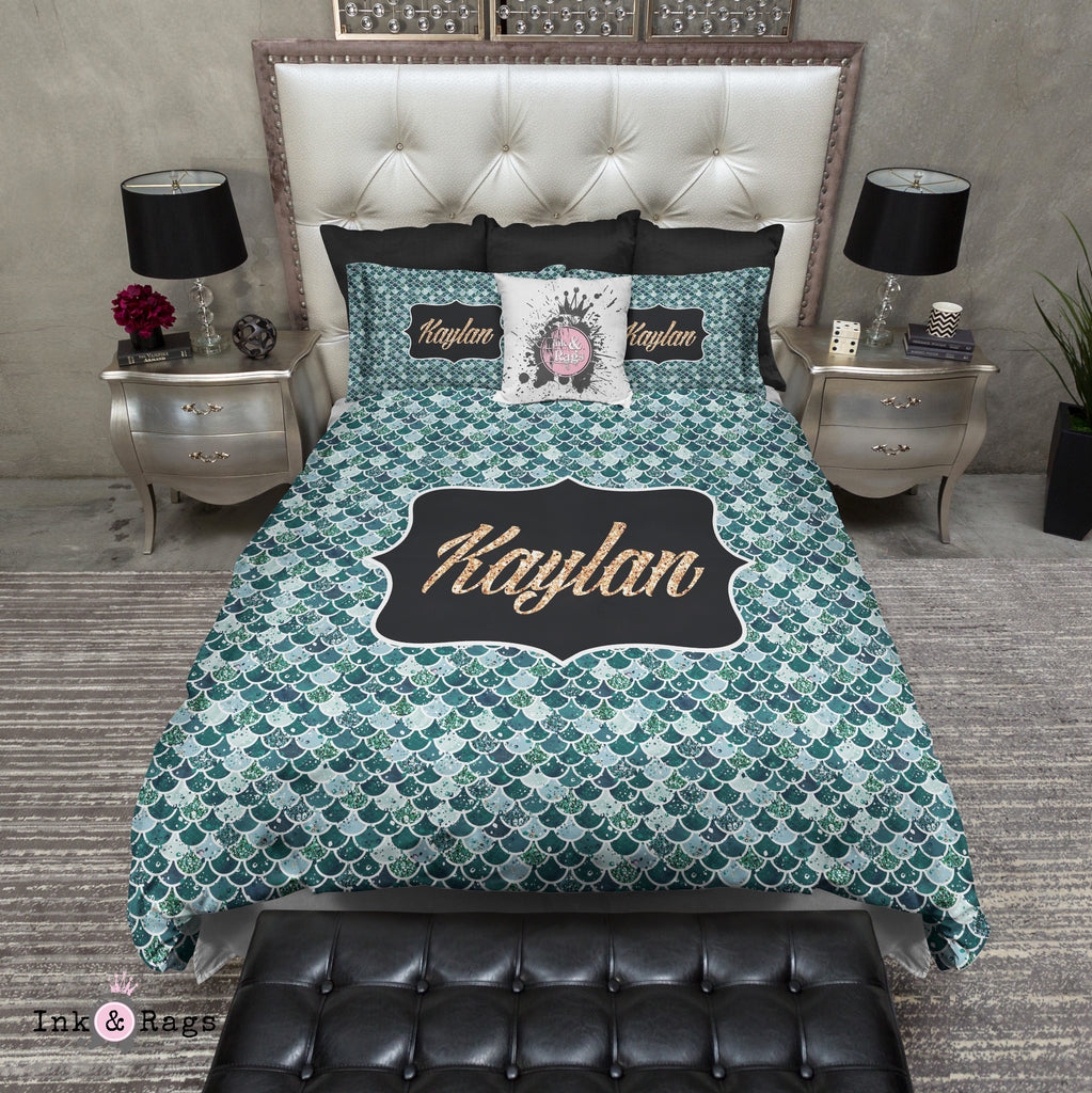 Personalized Emerald Mermaid Scales Fashion Bedding Collection