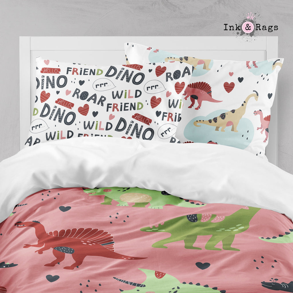Wild Friends Pink Dinosaur Big Kids Bedding