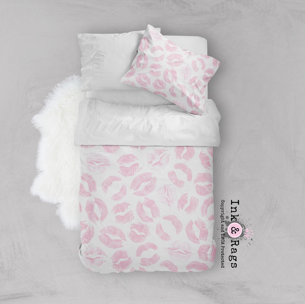 Pink Kiss Lip Print Crib and Toddler Bedding Collection