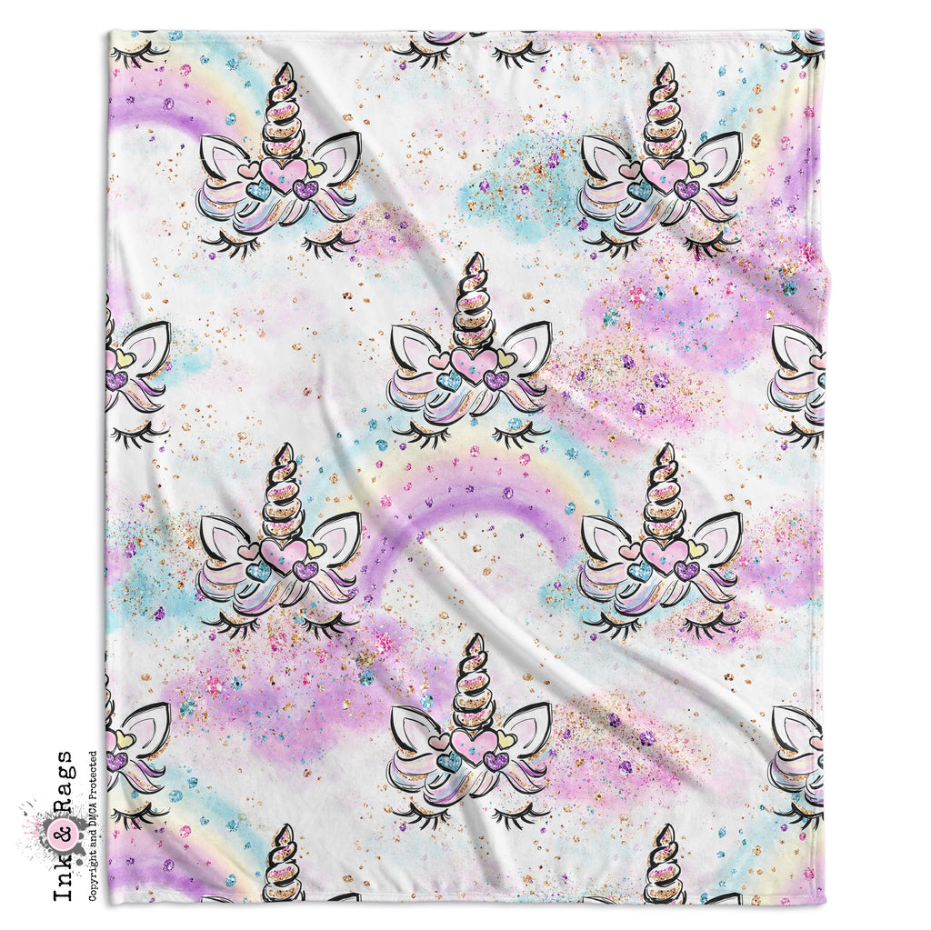 Unicorn Faces and Rainbows Crib and Toddler Bedding Collection