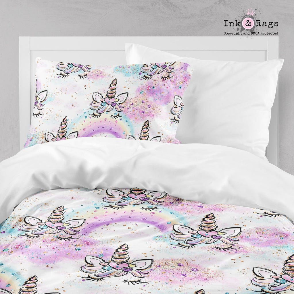 Unicorn Faces and Rainbows Crib and Toddler Bedding Collection