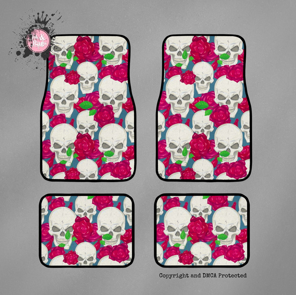 Red Rose and Skull Car Mats