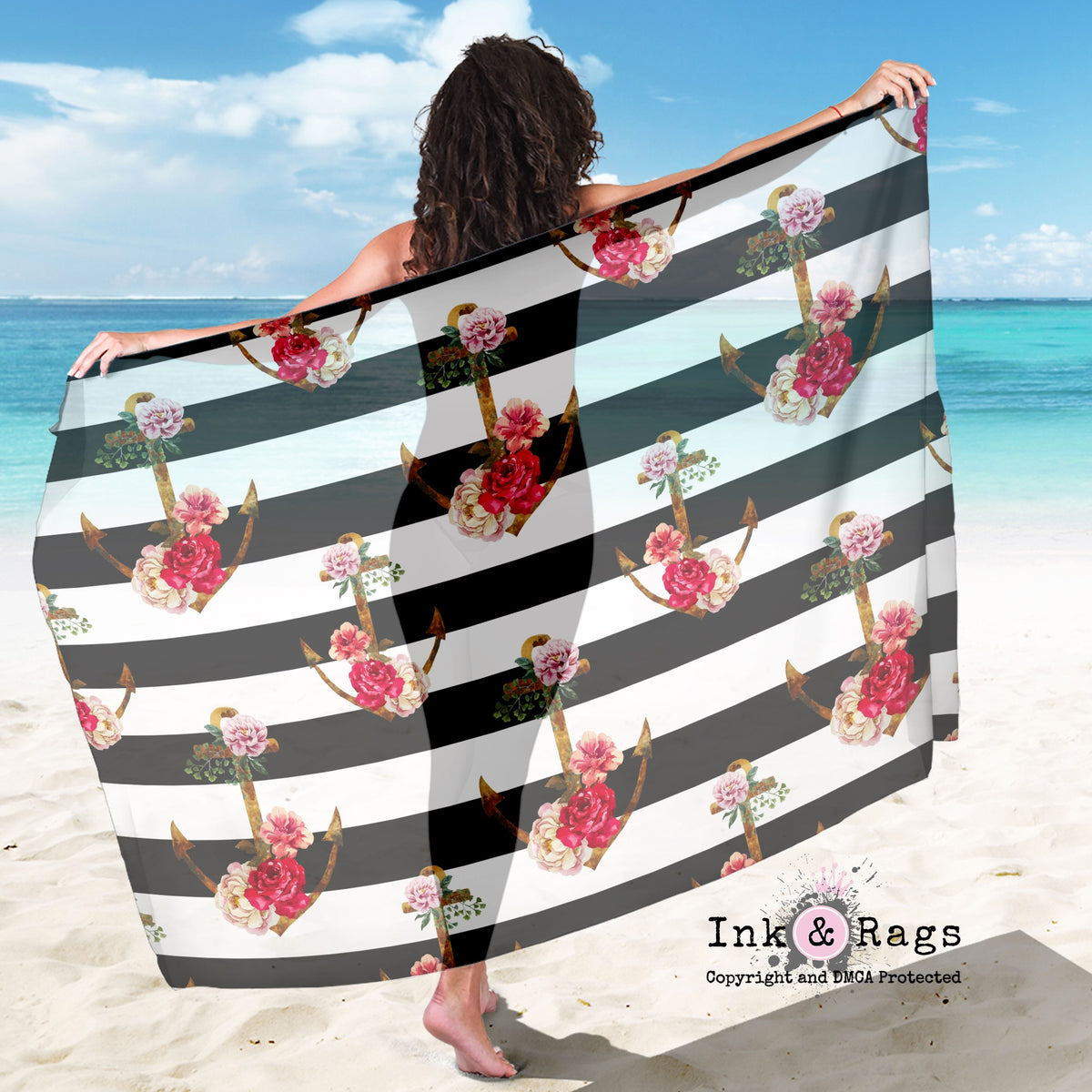 Large Sheer Watercolor Anchor Stripe Scarf, Sarong, Shawl – Ink and Rags