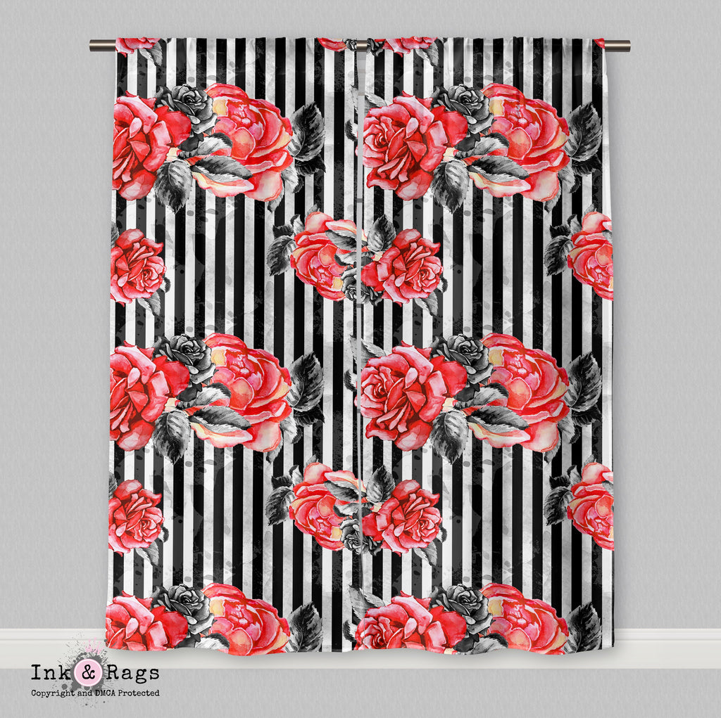 Hollywood Red Rose Stripe Marilyn Curtains