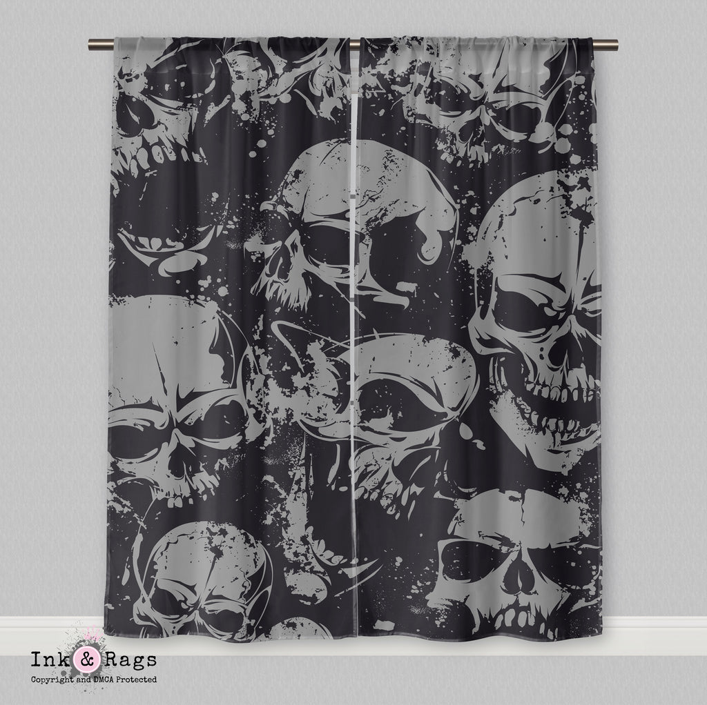 Grunge Black and Grey Skull Curtains