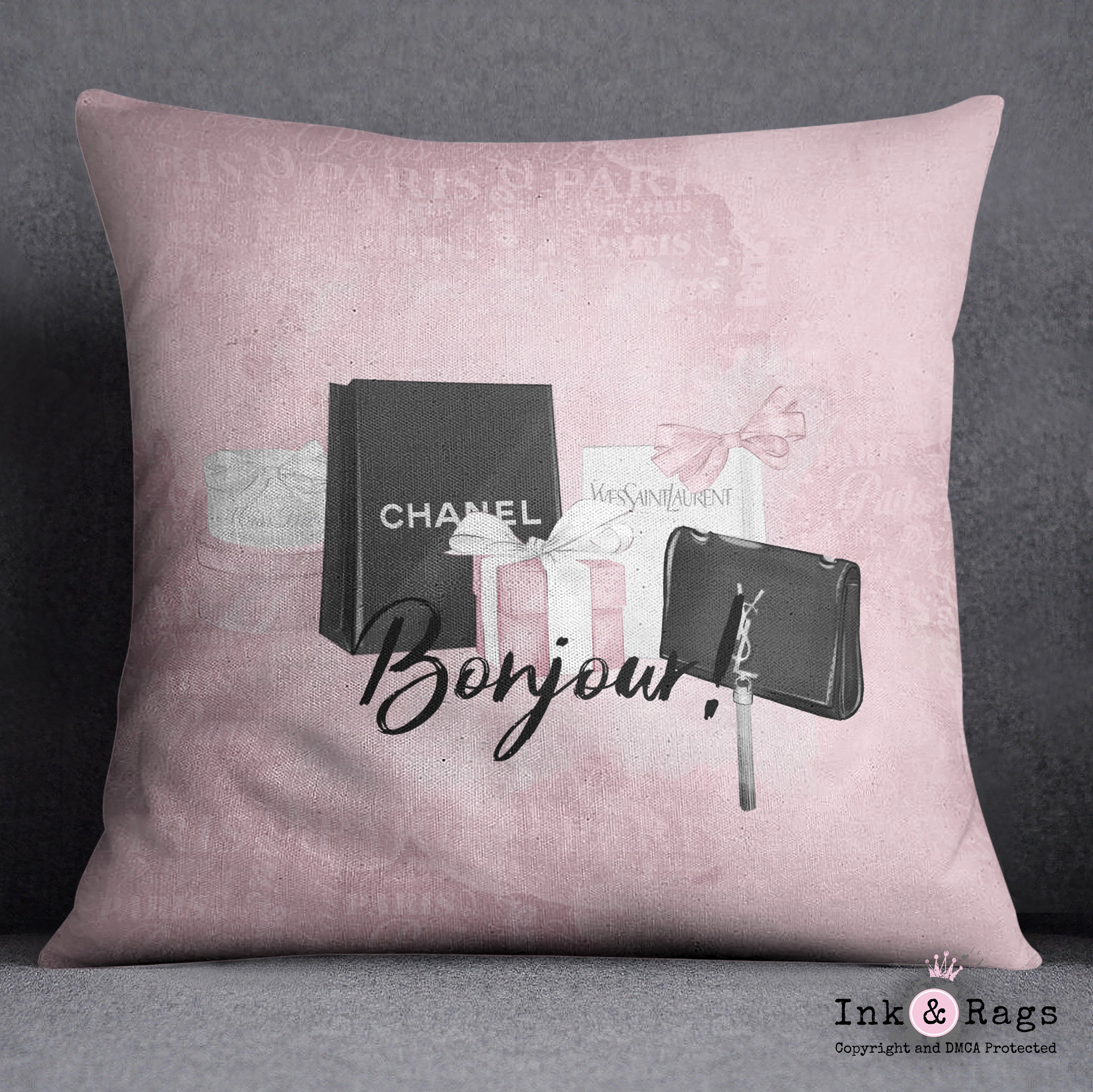 Shopping Spree Fashion Bonjour Throw Pillow – Ink and Rags