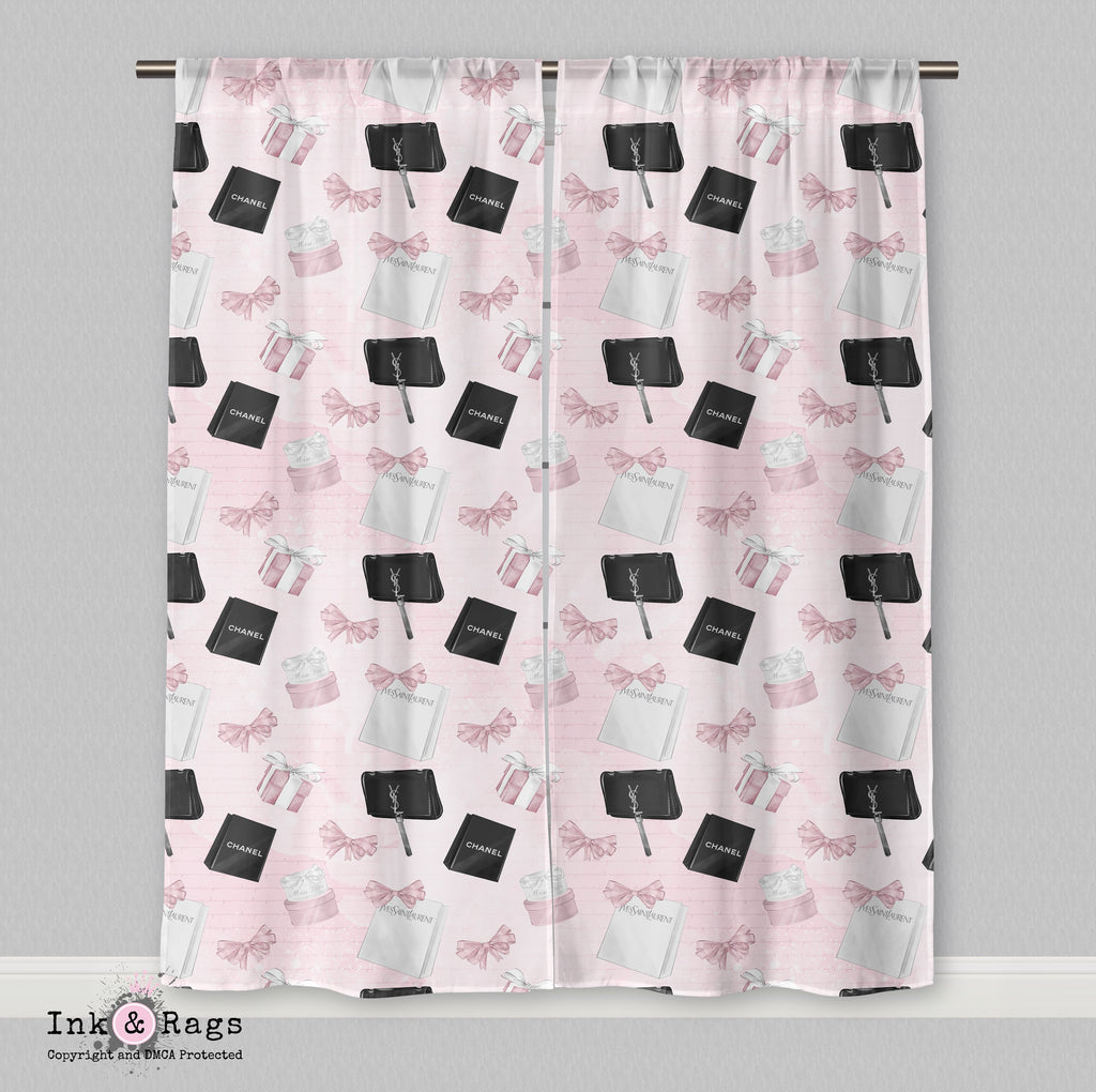 Shopping Spree Fashion Pink I love you Script Curtains