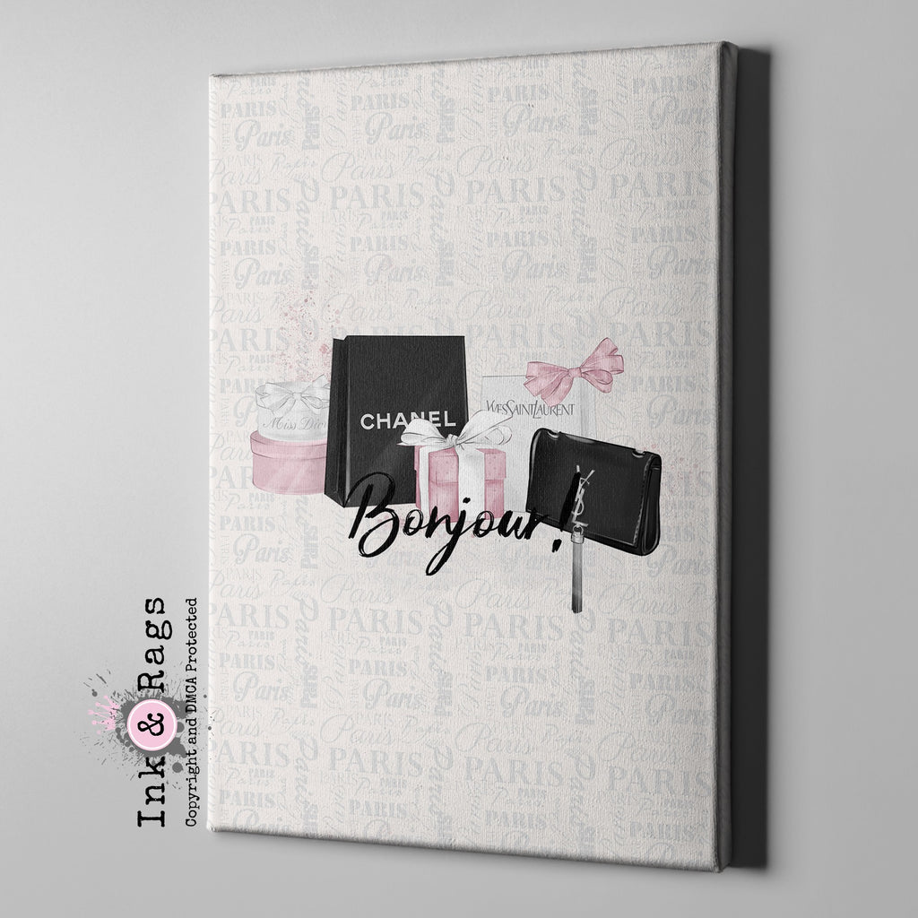 Shopping Spree Paris Text Fashion Gallery Wrapped Canvas