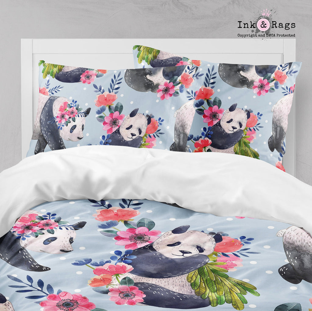 Pandas and Polka Dots Pink Flower Big Kids Bedding