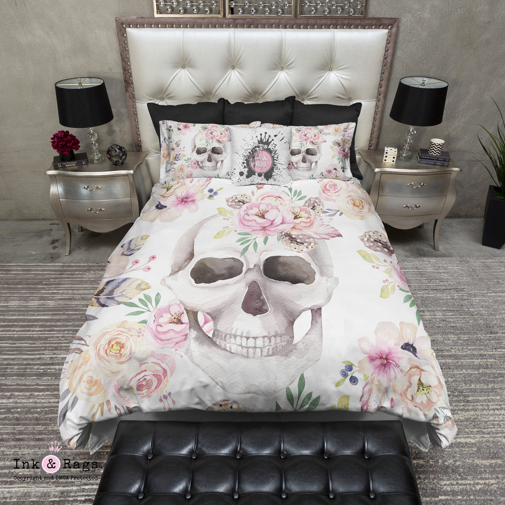 Spring Bouquet Watercolor Skull Bedding Collection