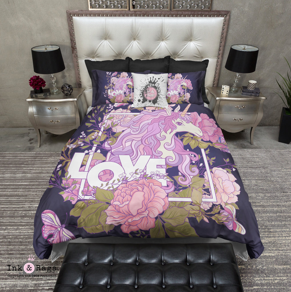 Unicorn LOVE and Flowers Bedding Collection