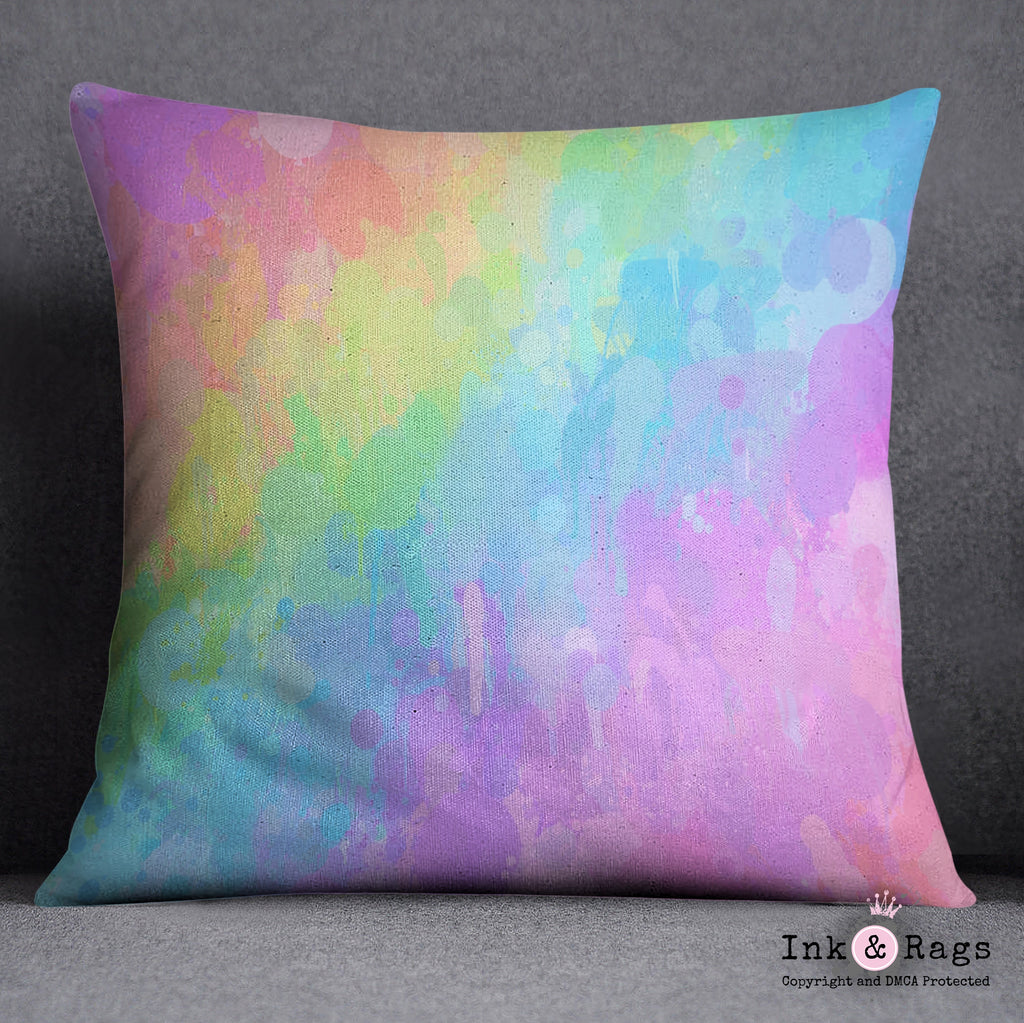 Rainbow Paint Splatter Throw Pillow