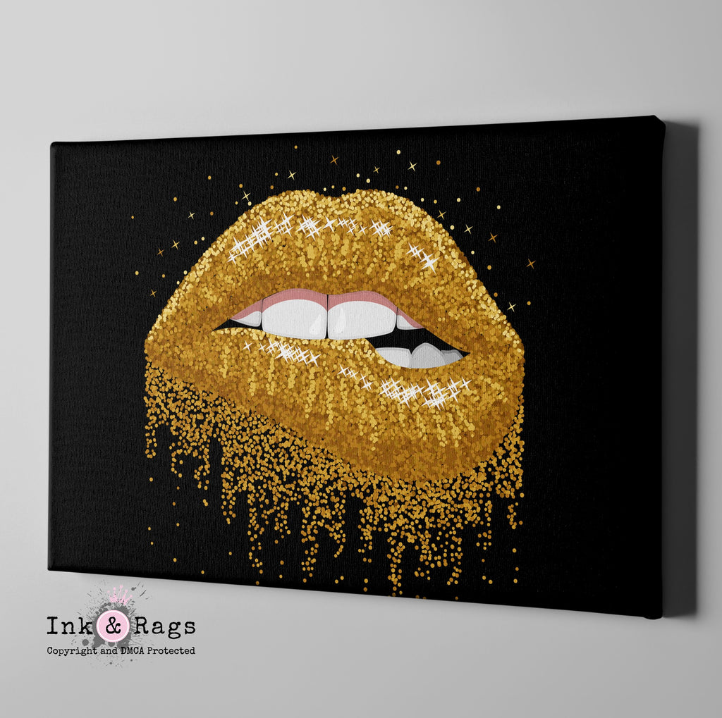 Glitter Gold Lips Gallery Wrapped Canvas