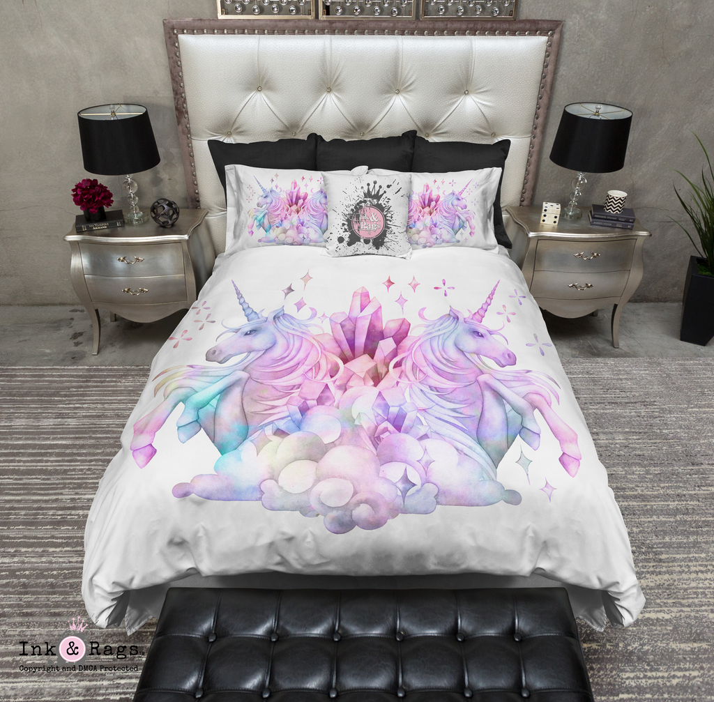 Two Unicorns in the Clouds White Bedding Collection