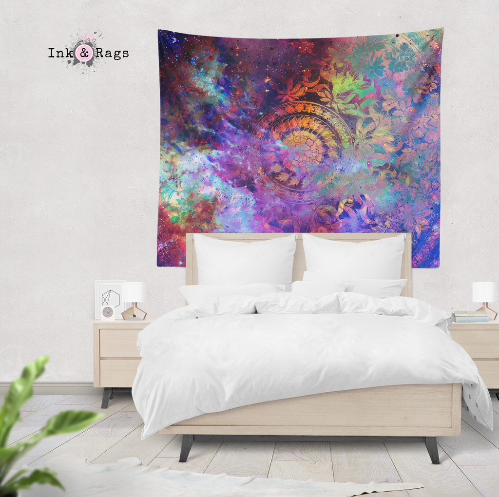 Electric Universe Floral Mandala Wall Tapestry