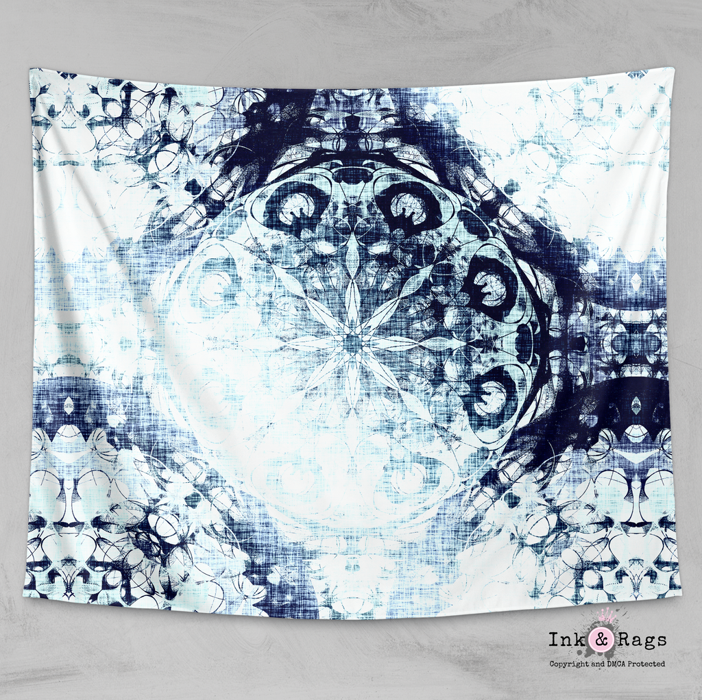 Boho Blue Ombre Mandala Wall Tapestry