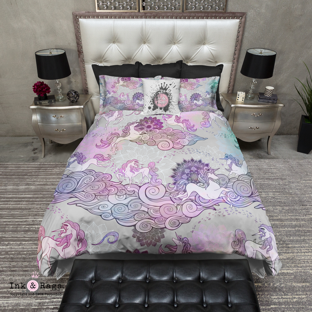 Bohemian Unicorn Dreams Mandala and Flower Bedding Collection