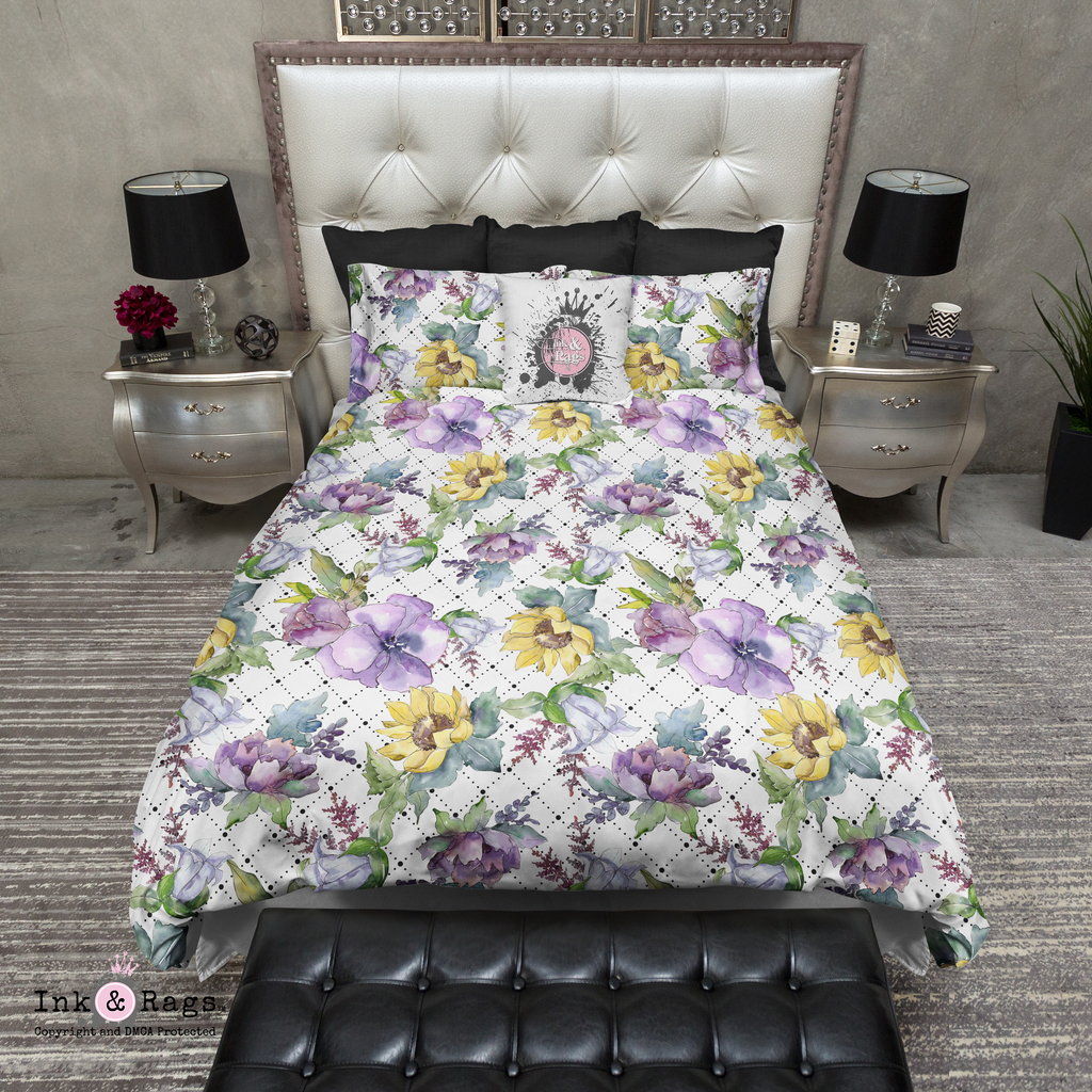 Purple Peony and Golden Sunflower Dot Bedding Collection