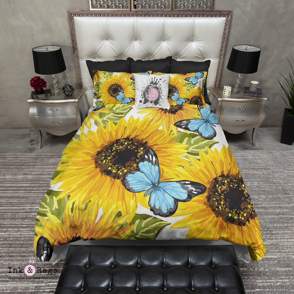 Bright Sunflower and Blue Butterfly Bedding Collection
