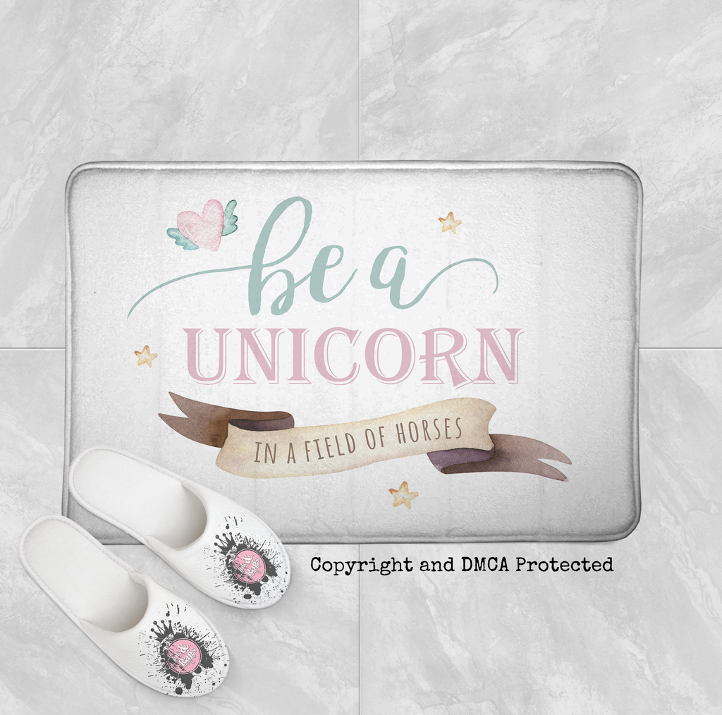 Be a Unicorn Watercolor Unicorn and Rose Shower Curtains and Optional Bath Mats