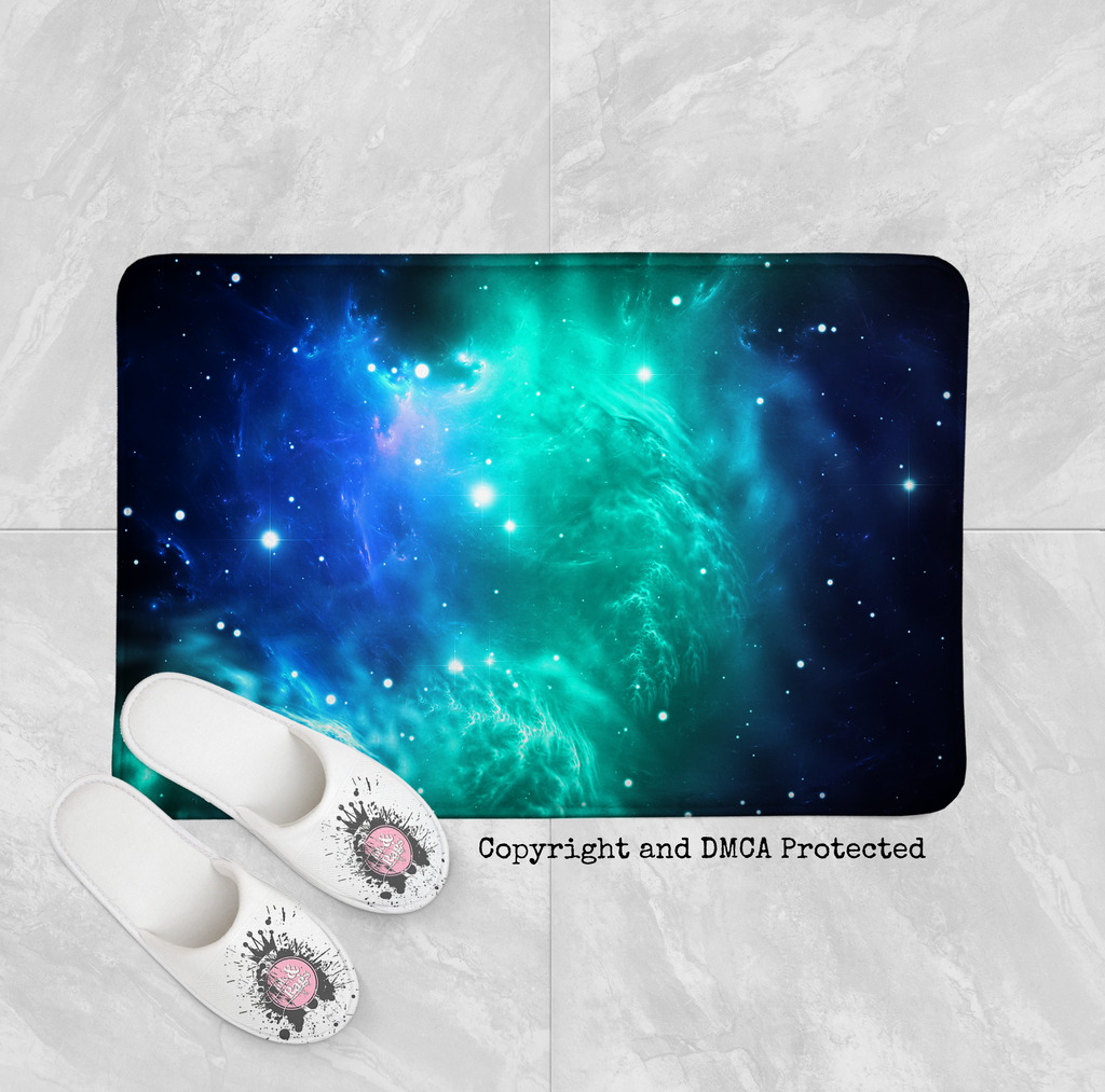 Teal and Blue Galaxy Nebula Shower Curtains and Optional Bath Mats