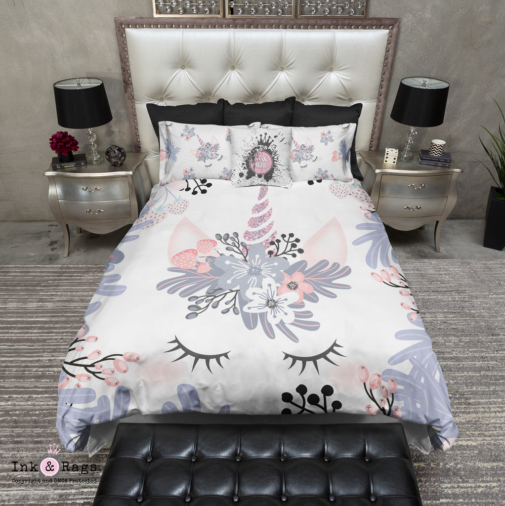 Blushing Unicorn Faces Bedding Collection