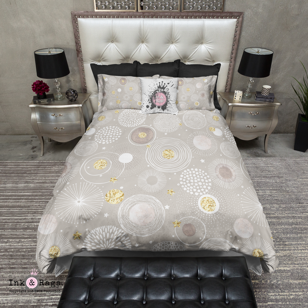 Modern Blooms in Beige and Gold Bedding Collection
