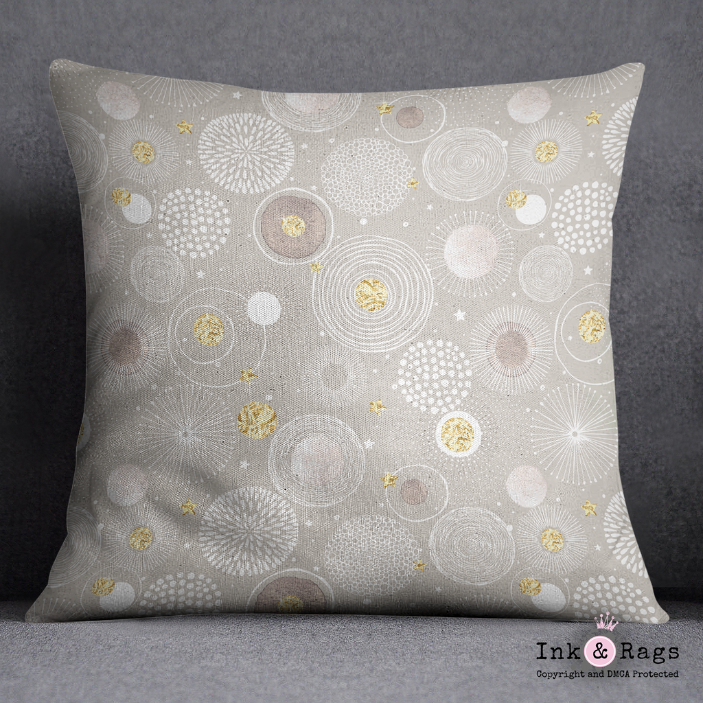 Modern Blooms Beige and Gold Throw Pillow