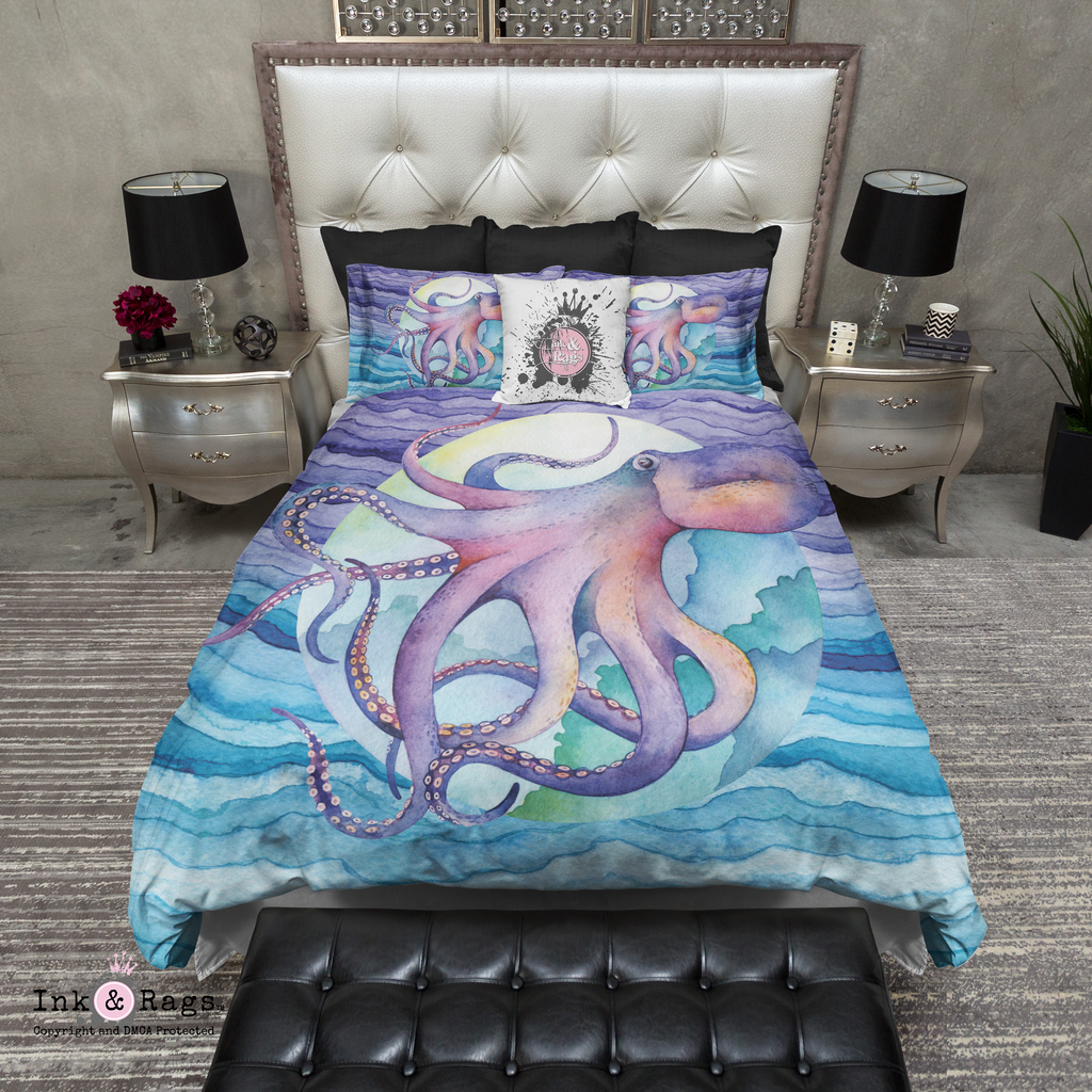 Luna Watercolor Octopus Wave Bedding Collection