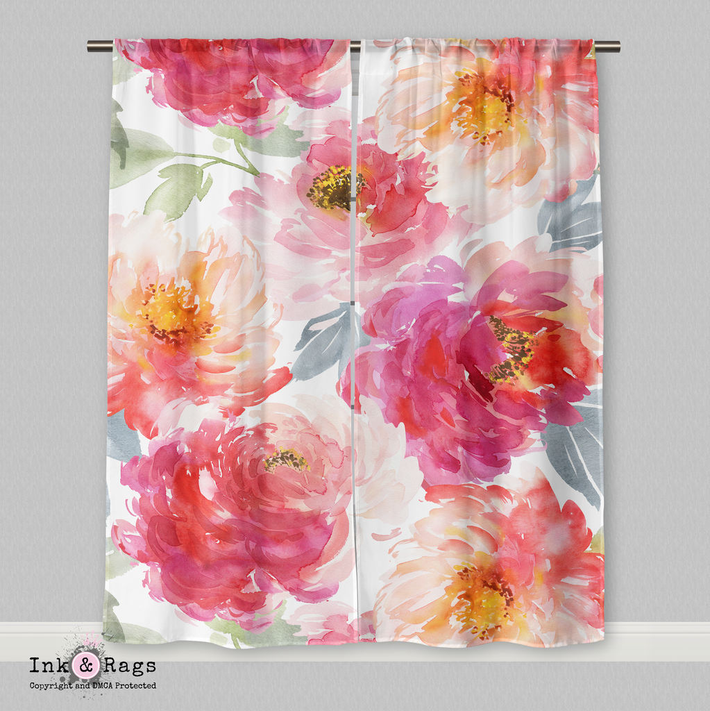 Watercolor Peonies in Bloom Curtains