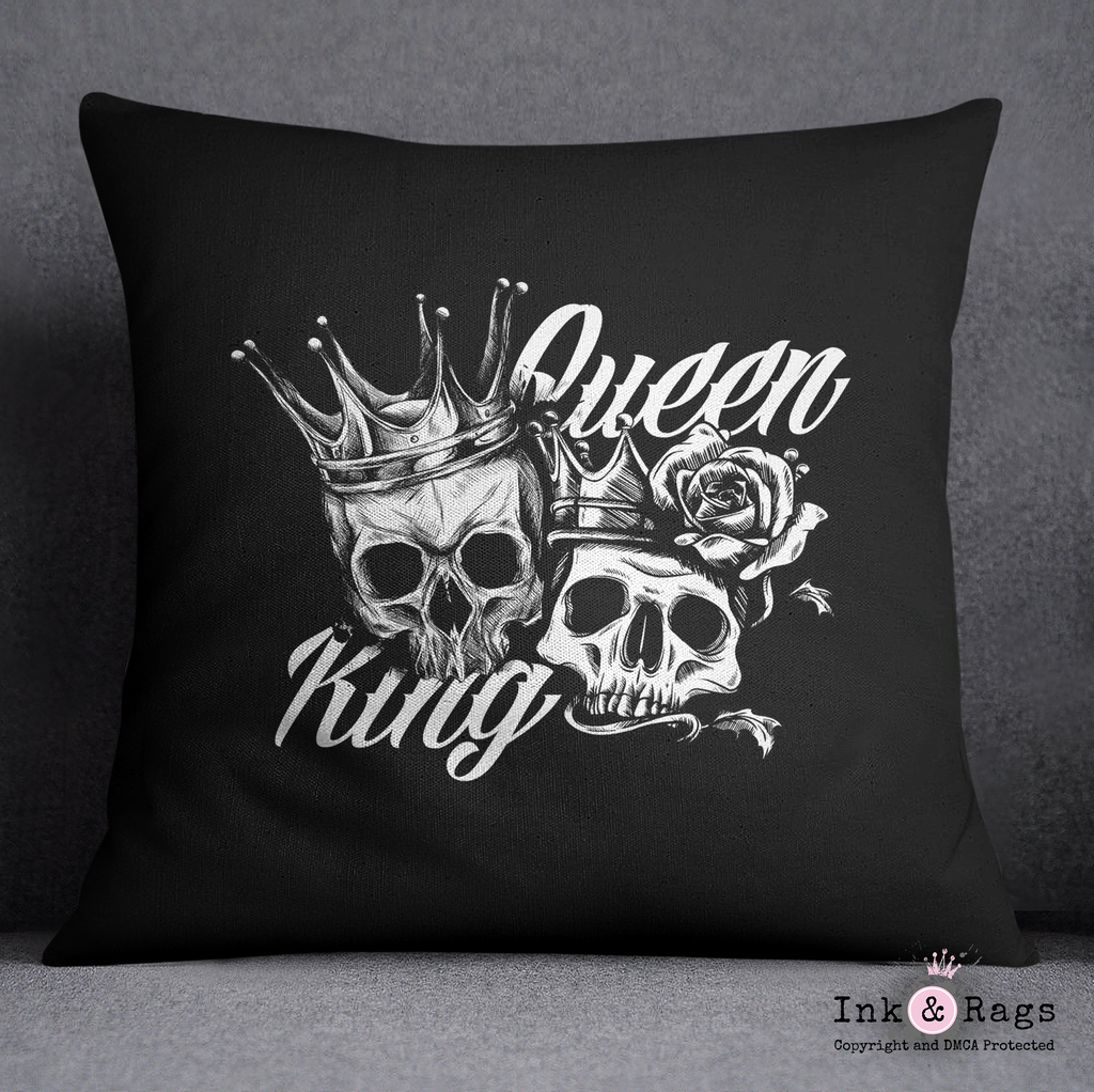 King and Queen Black and White Skull Throw Pillow