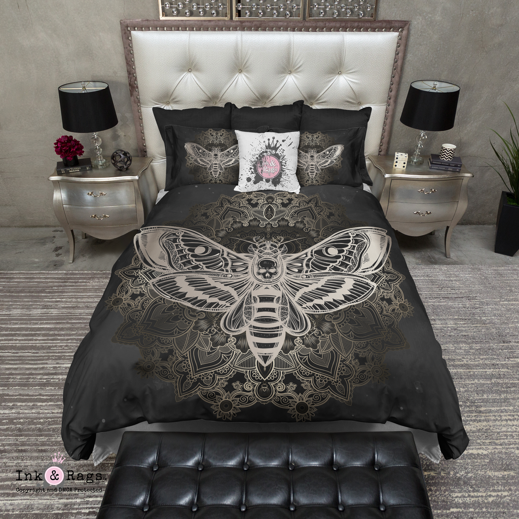 Mandala and Death Moth in Cream and Gold Bedding Collection