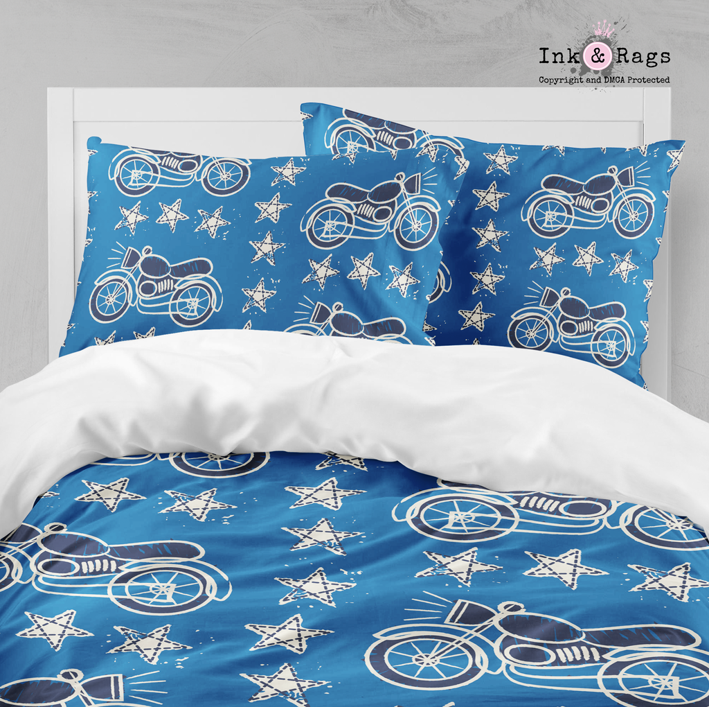 Blue Motorcycle Star Bedding Collection