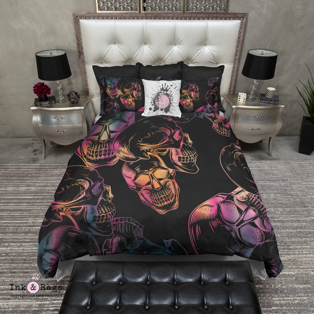 Black and Bright Scattered Skull Bedding Collection