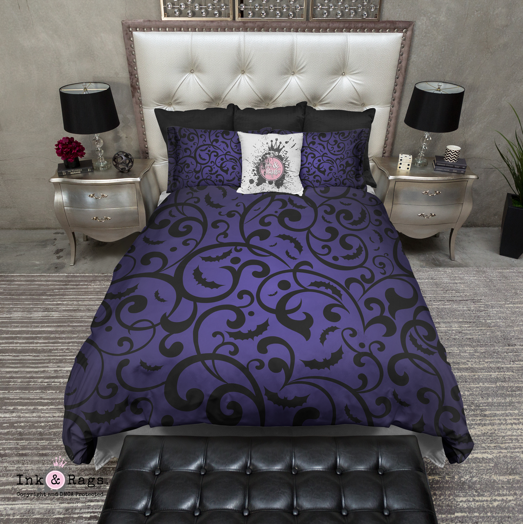 Purple Blue Bats and Dots Bedding Collection