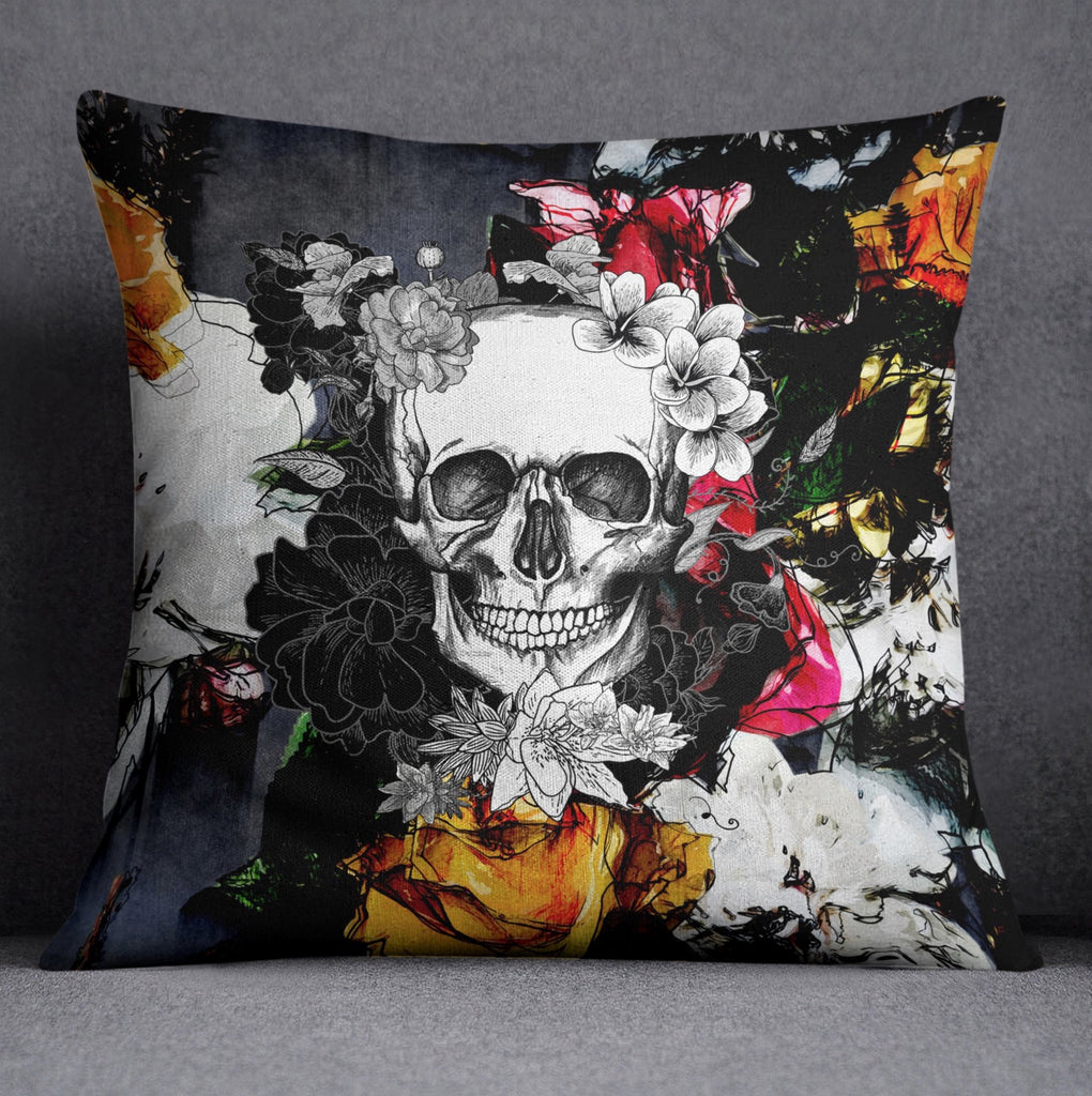 Abstract Colorful Flower Skull Throw Pillow