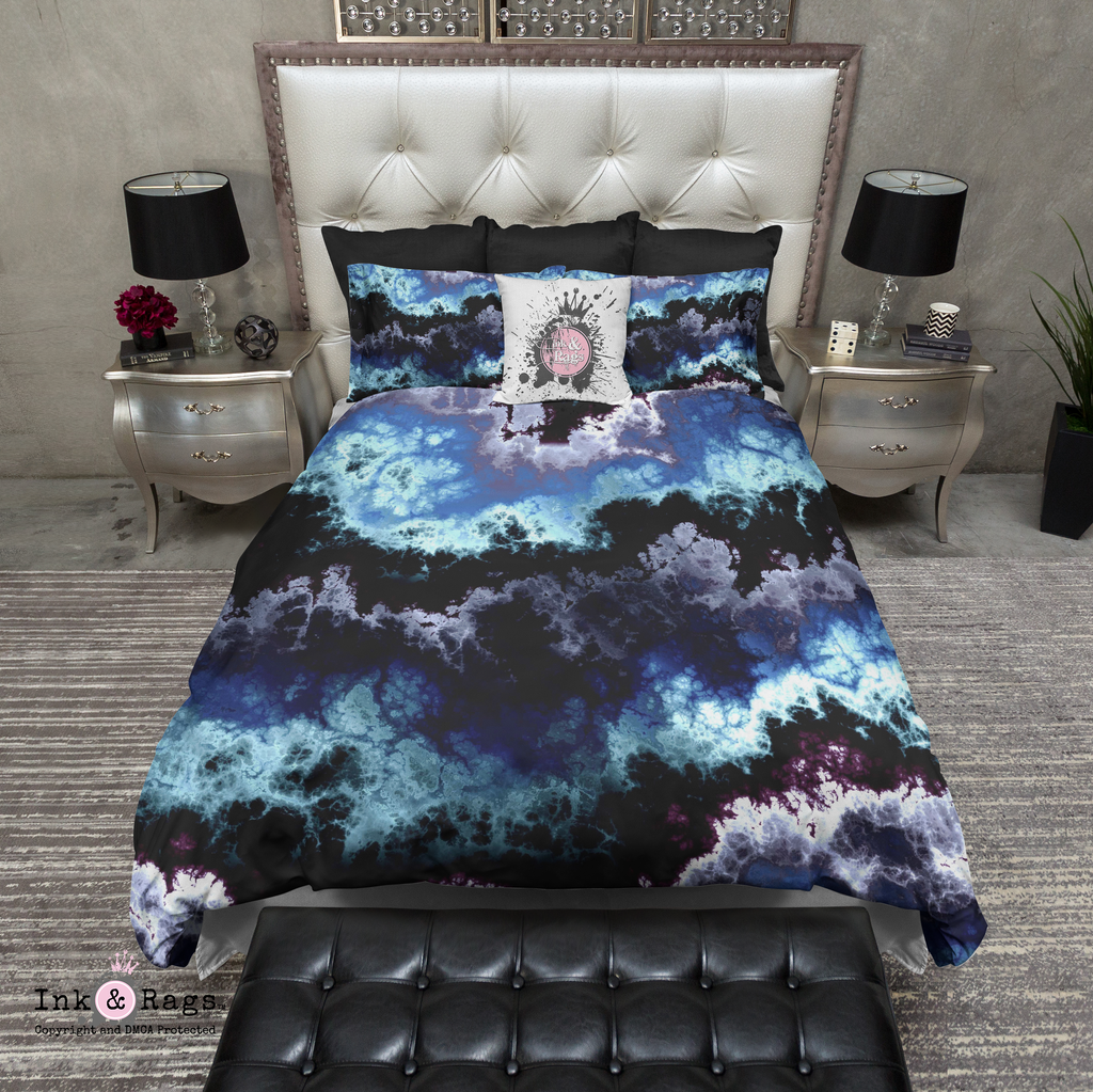 Blue and Lavender Marble Bedding Collection