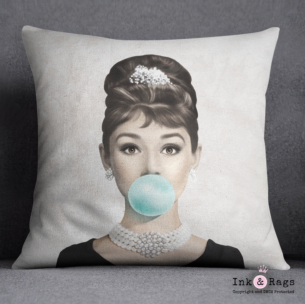 Audrey Hepburn Bubble Gum Throw Pillow