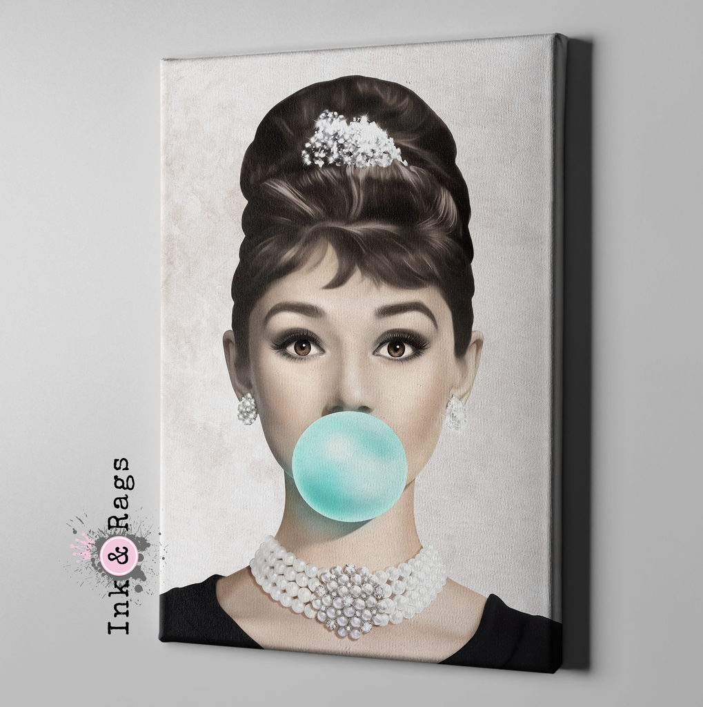 Audrey Hepburn Bubble Gum Gallery Wrapped Canvas