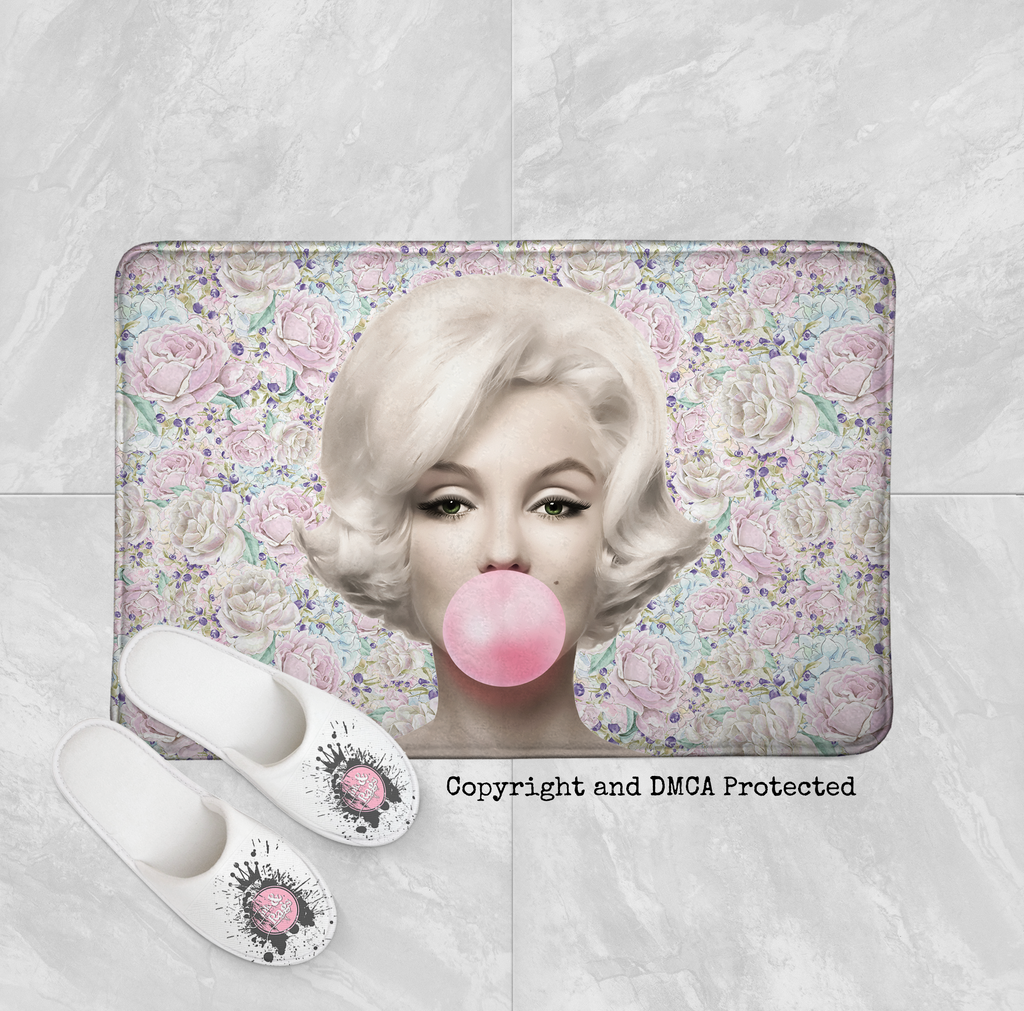 Pastel Rose Marilyn Monroe Bubble Gum Shower Curtains and Optional Bath Mats